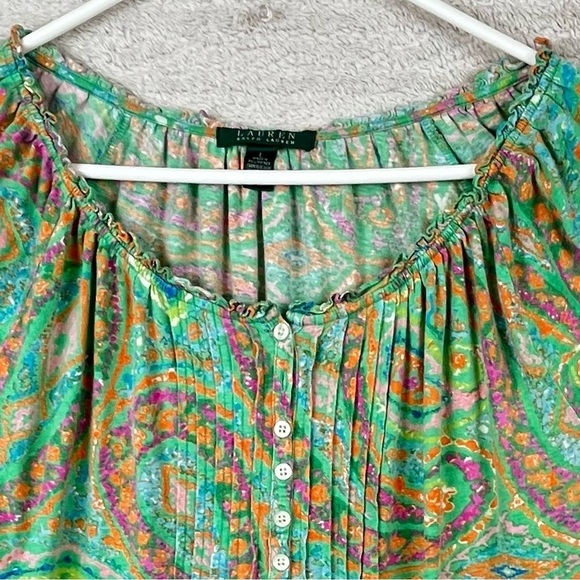 LAUREN RALPH LAUREN Paisley Shirt Cap Sleeve Large - Picture 2 of 13